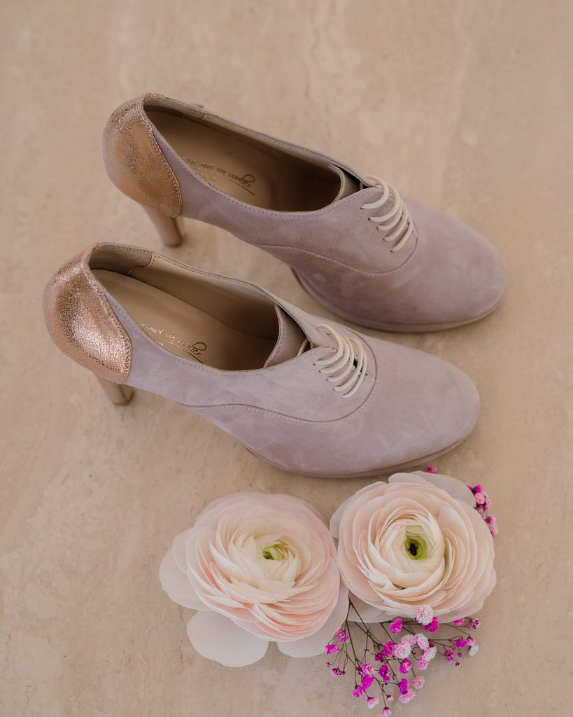 Dessine Moi Un Soulier richelieu velours dragée irisé or rose plat