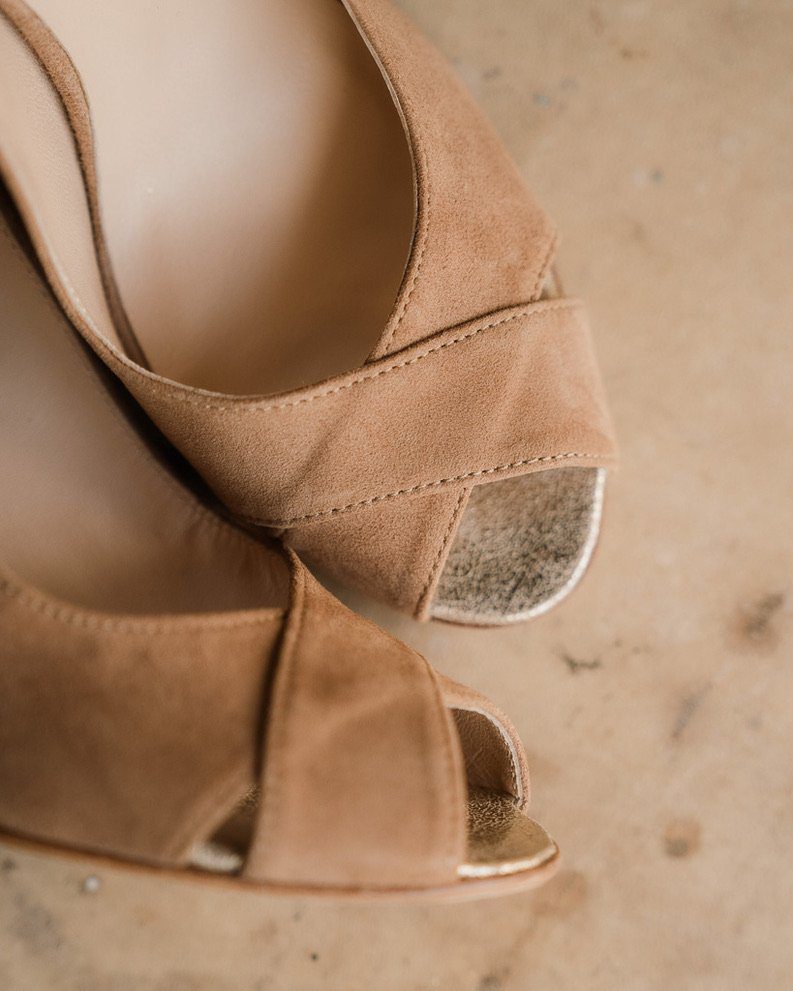 Dessine Moi Un Soulier escarpin ouvert velours camel cuir