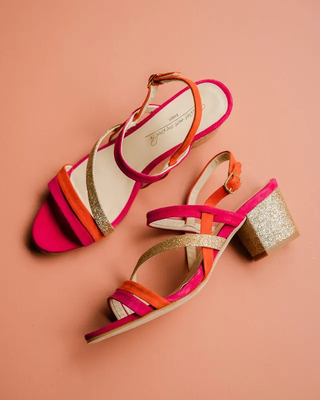 Dessine Moi Un Soulier Emma sandales velours rose fluo
