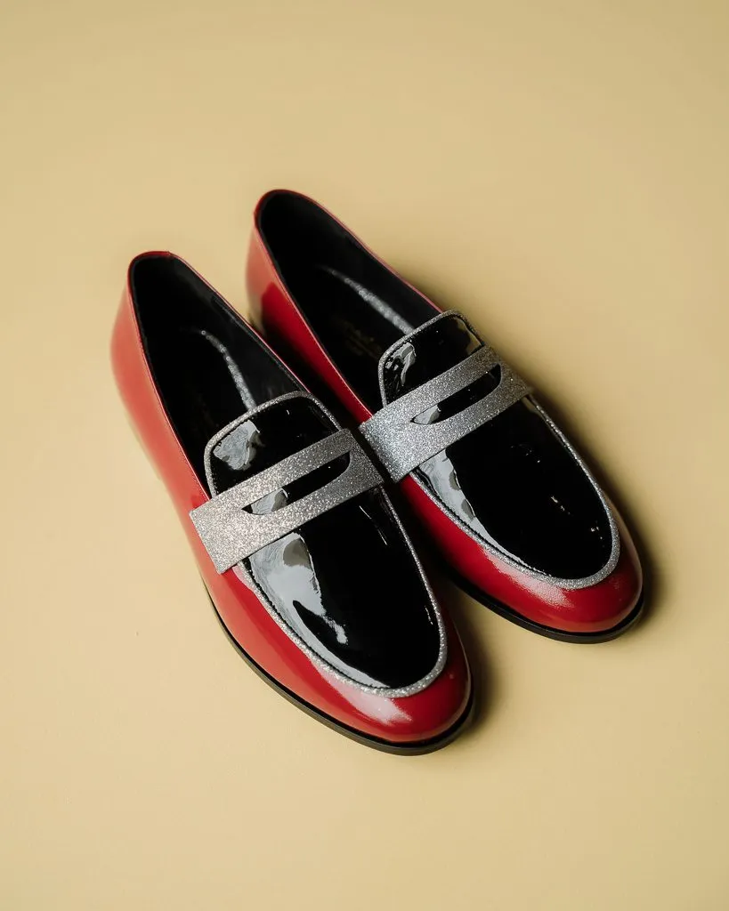 Dessine Moi Un Soulier Romy mocassin vernis rouge noir argenté