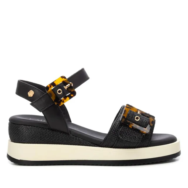 Carmela 16222701 sandale compensee noire rafia 6 cm