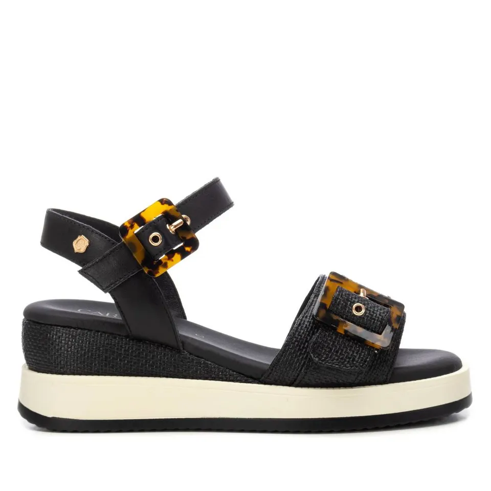 Carmela 16222701 sandale compensee noire rafia 6 cm
