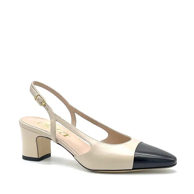 ELATA 16169 slingback cuir sable noir talon 5,5 cm