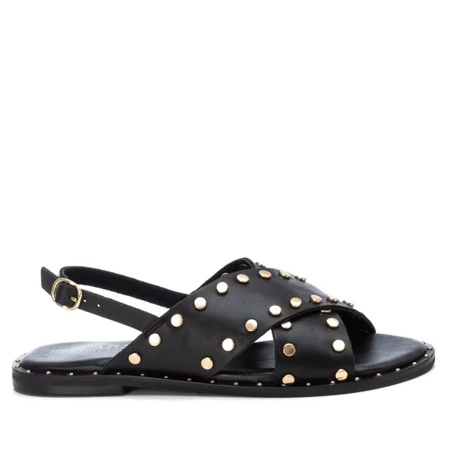 Carmela 16074101 sandale cuir noir cloutée plate