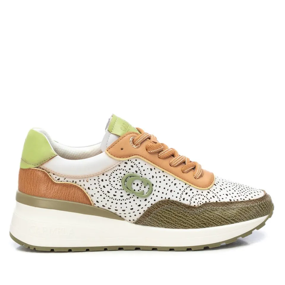 Carmela 16227204 basket cuir kaki semelle crantée