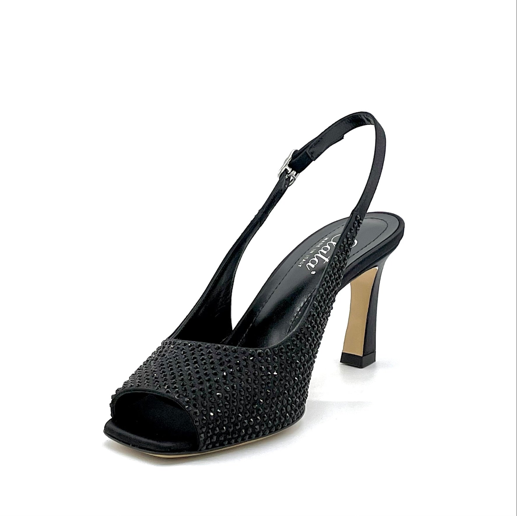 ELATA 12178 sandale soie noire strass talon 7,5 cm