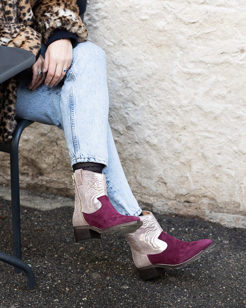 Dessine Moi Un Soulier Santiag bottines plates bronze grenat