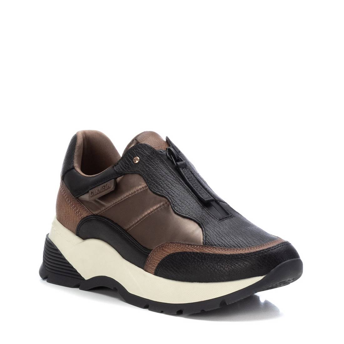 Carmela 16116702 baskets femme marron cuir zip avant
