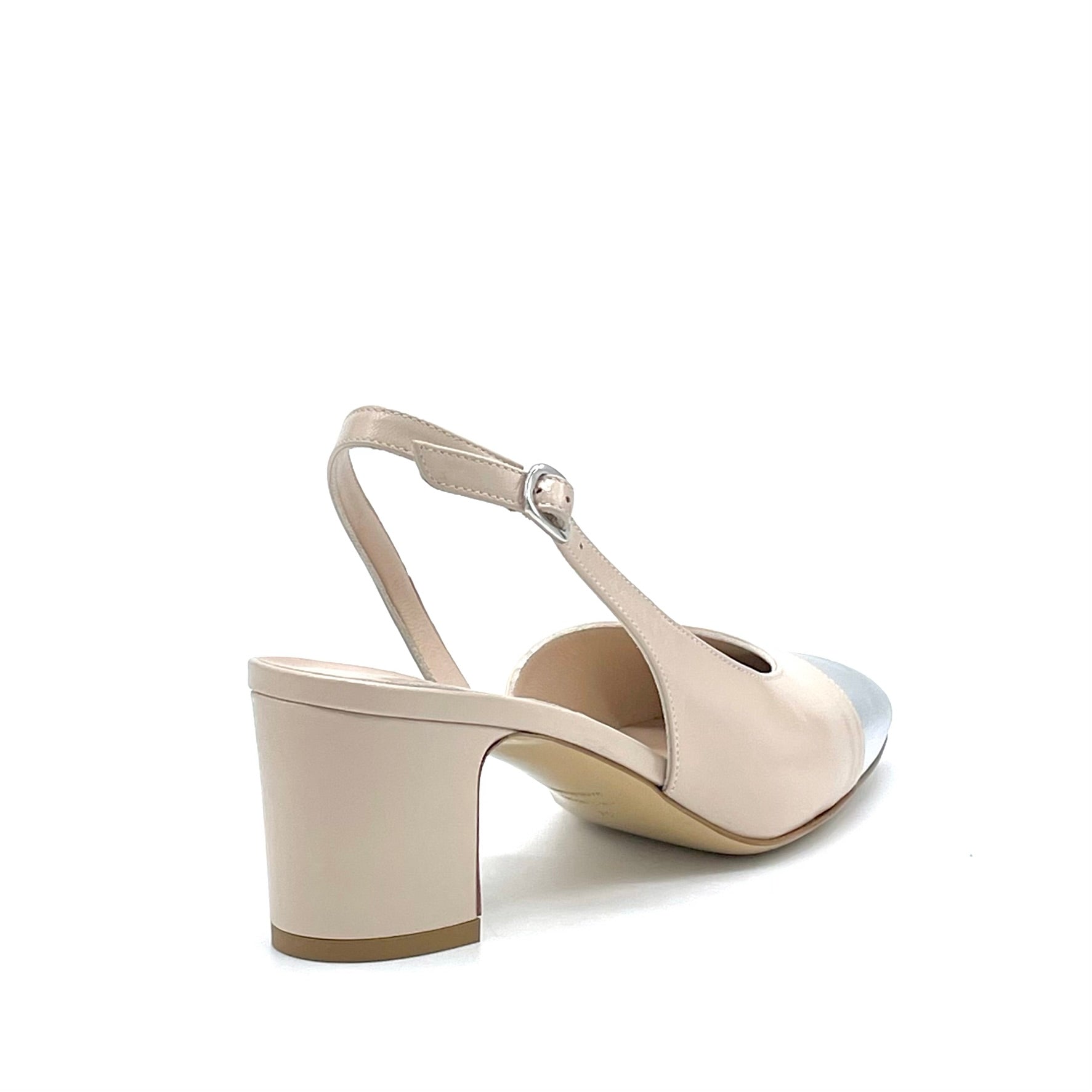 Elata 15125 slingback cuir beige argent talon 5,5 cm
