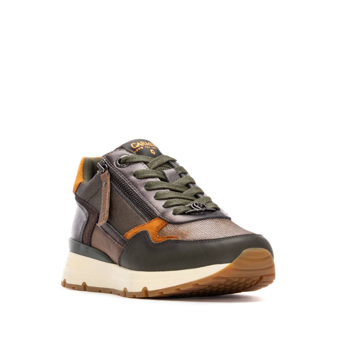 Carmela 16251704 baskets femme kaki zip cuir