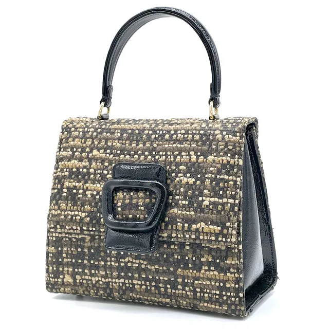 ELATA E970 sac tweed beige verni noir 20x17 cm