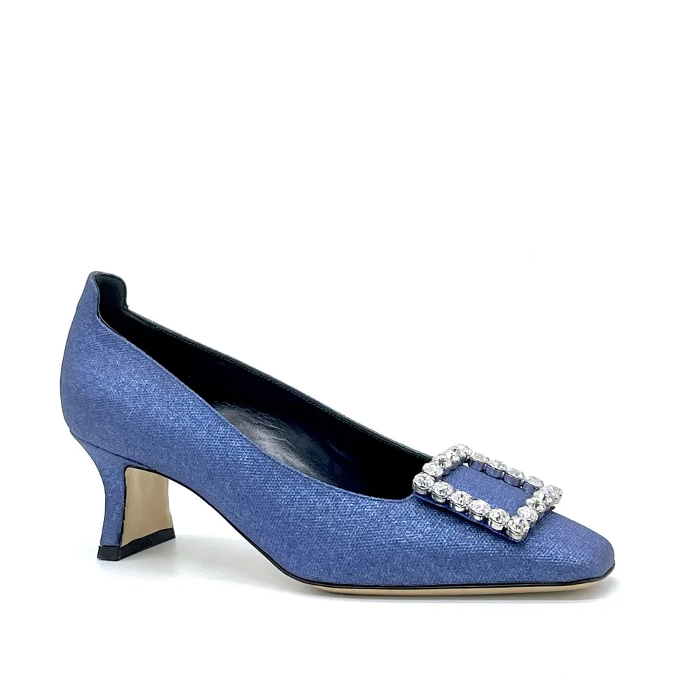 ELATA 14171 escarpins laminé bleu boucle talon 5,5 cm