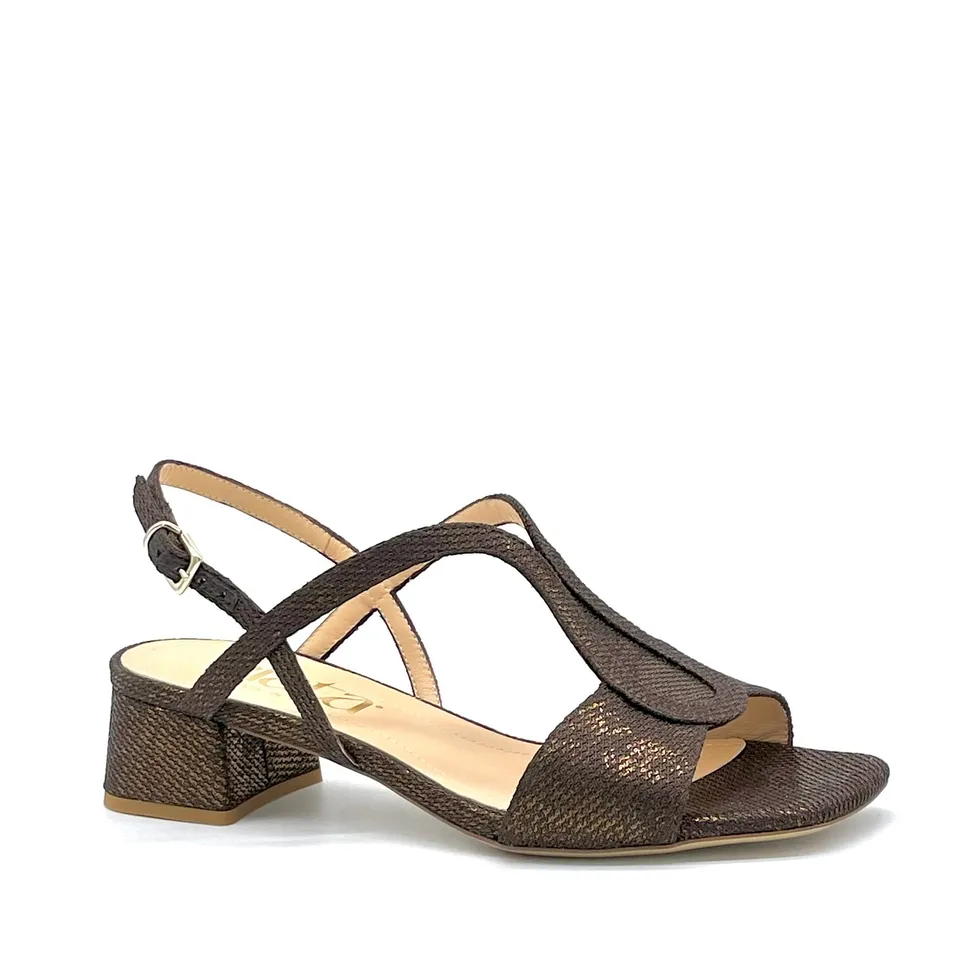 ELATA 16128 sandales laminé marron talon 3,5 cm