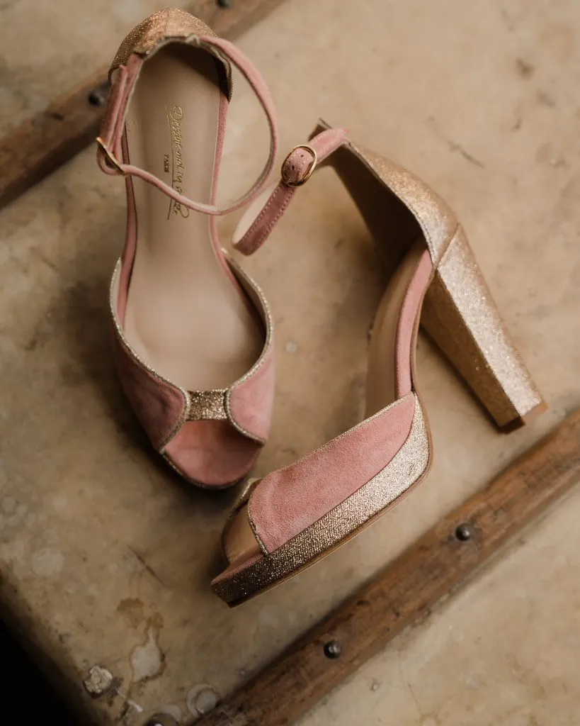 Dessine Moi Un Soulier Charlotte sandale plateforme velours blush