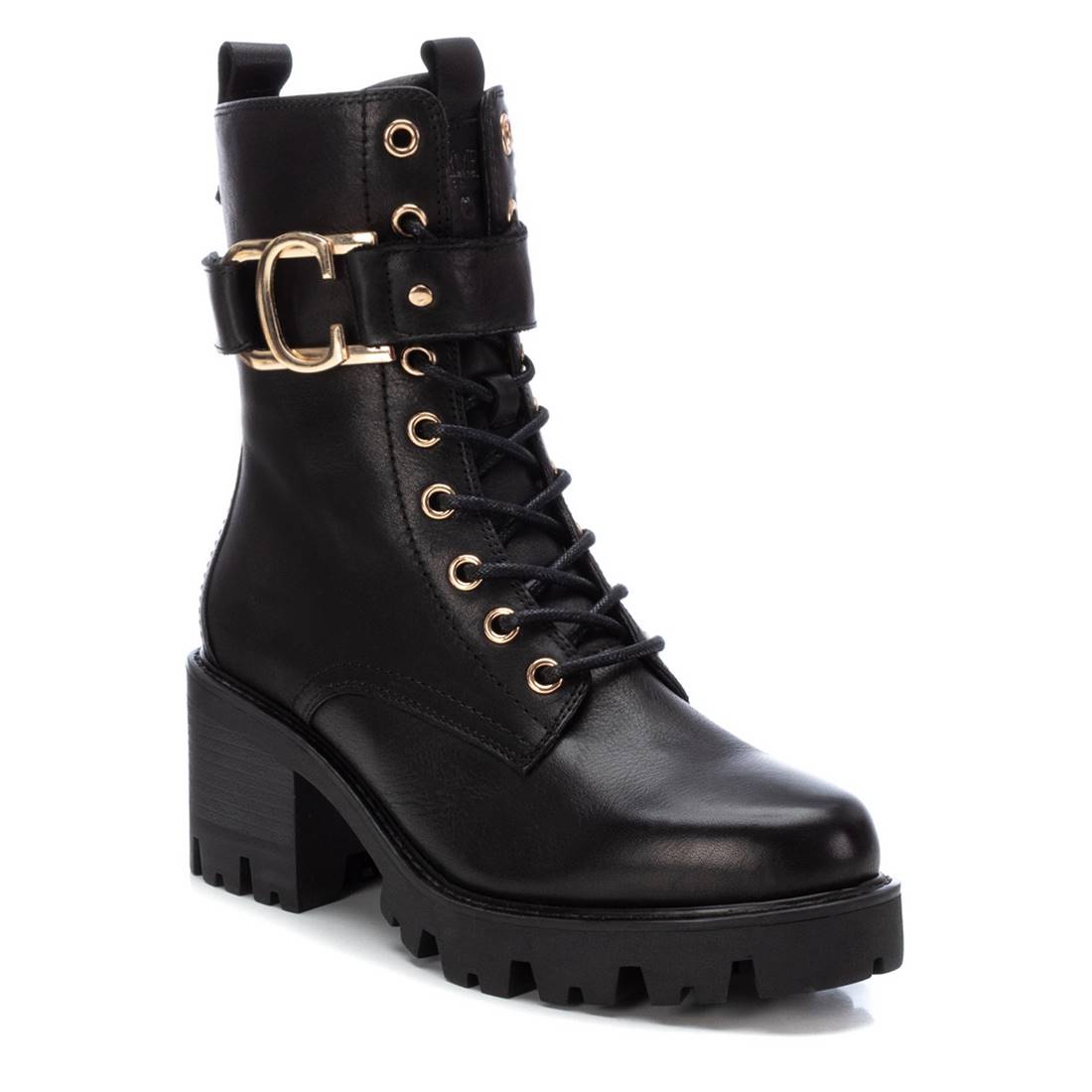 Carmela 16107502 boots femme cuir noir militaire talon 7 cm