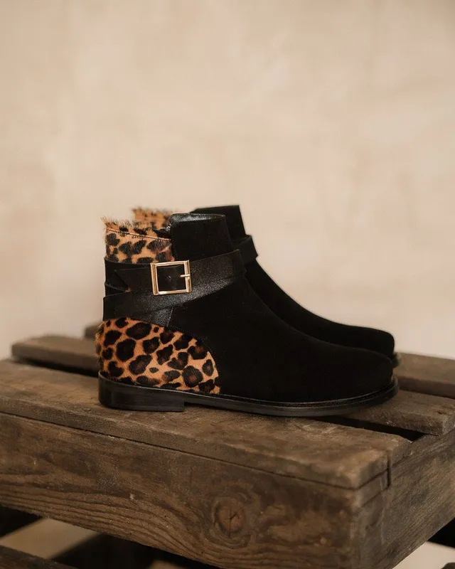 Dessine Moi Un Soulier Carla bottines plates cuir noir léopard