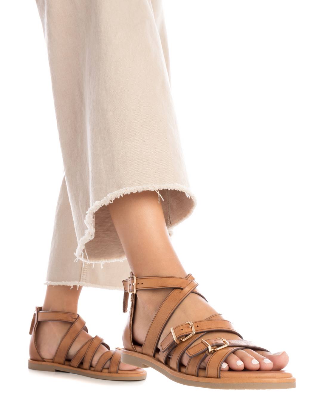 Carmela 16148702 sandales romaines marron cuir plat
