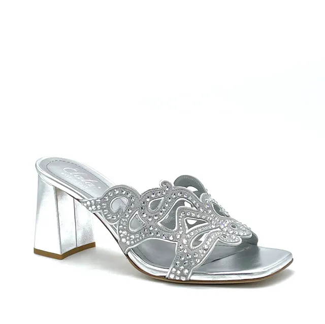 Elata 63794 mules argent strass talon 7,5 cm