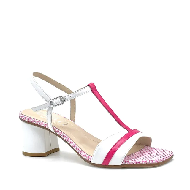 ELATA 16137 sandales cuir blanc fuchsia talon 5,5 cm