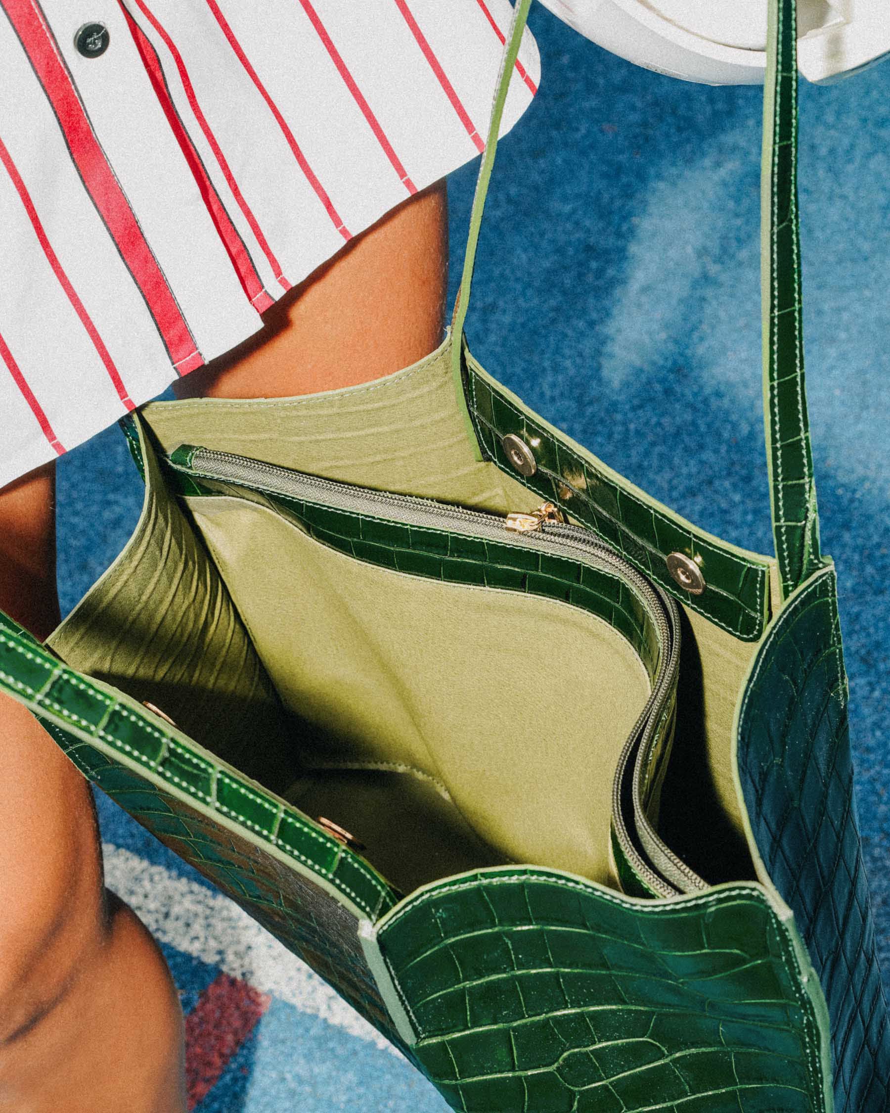Coralie Masson Malcolm sac cabas vert croco cuir
