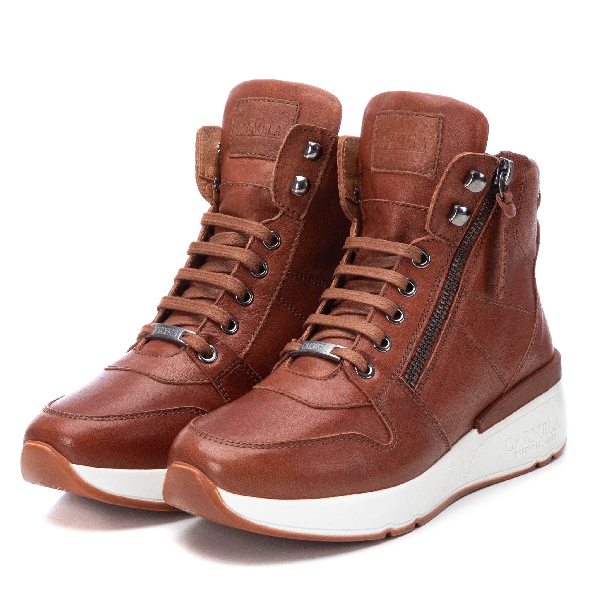 Carmela 16021502 baskets cuir marron zip plat