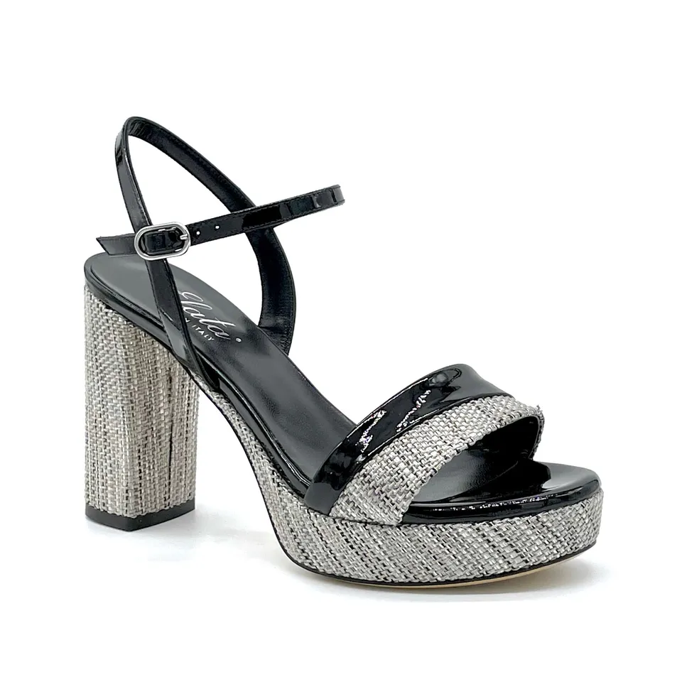 Elata 12155_3 sandales vernies noires rafia plateau 9,5 cm