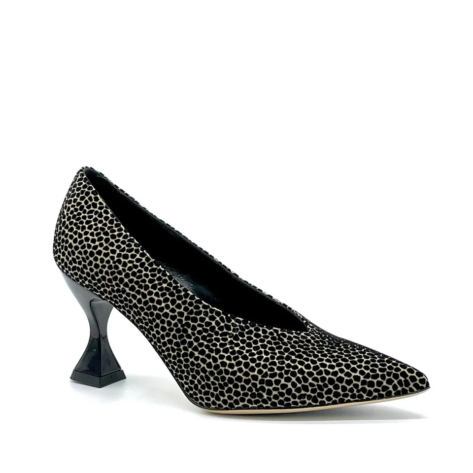 ELATA 53517 escarpin suède beige noir talon 7,5 cm