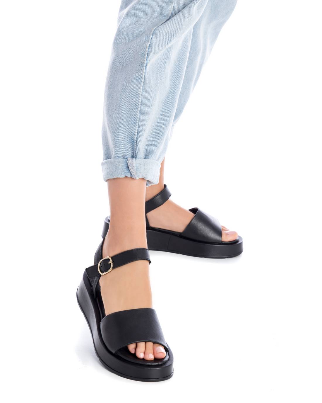 Carmela 16077507 sandale cuir noir plateforme 4 cm