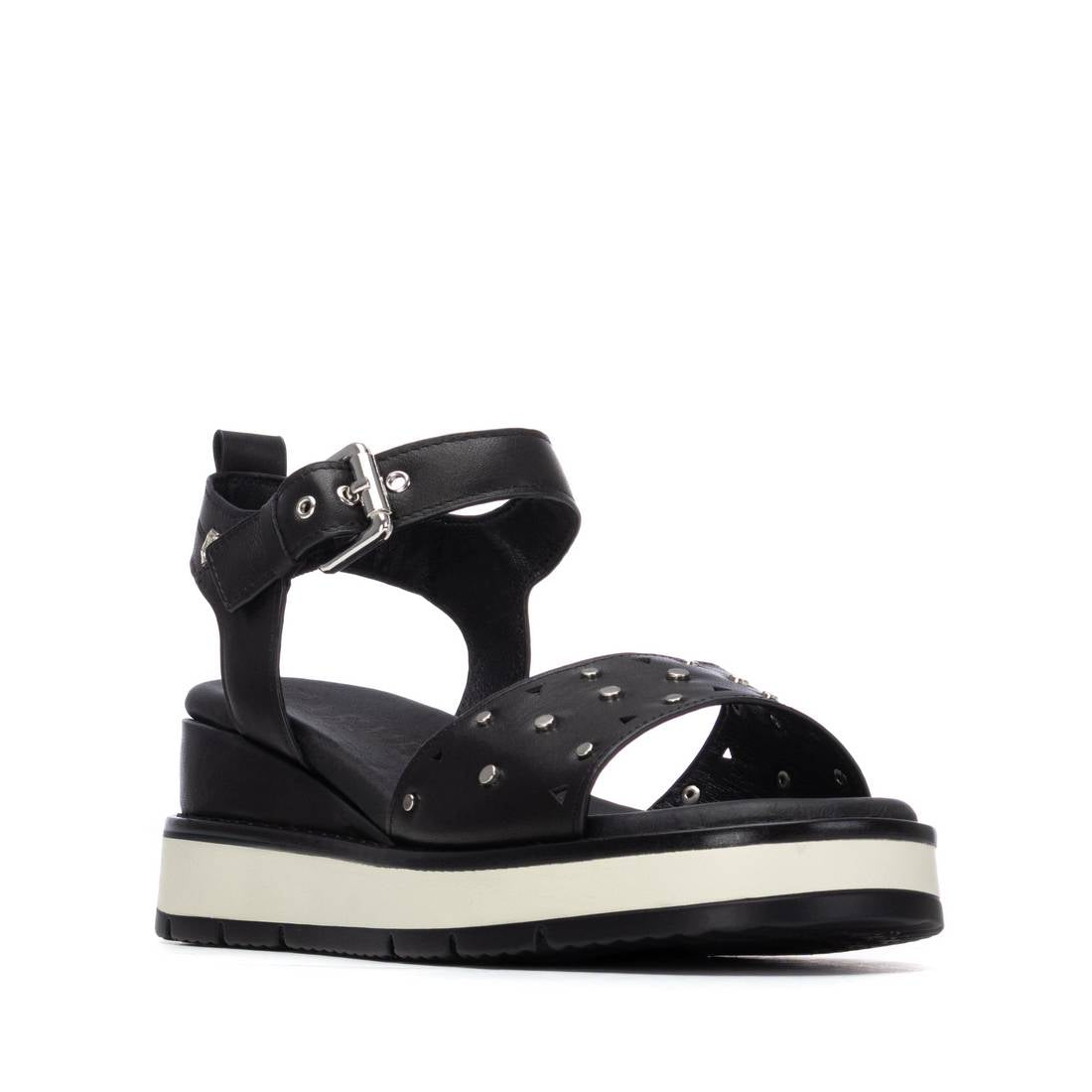 Carmela 16324803 sandale cuir noir compensée