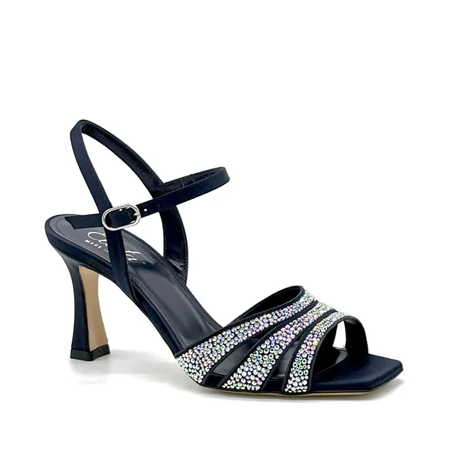 ELATA 13113 sandales soie bleu strass talon 7,5 cm