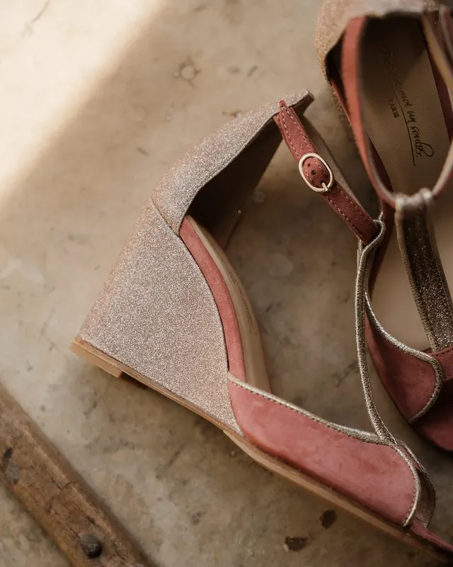 Dessine Moi Un Soulier Charlotte sandales velours rose thé paillettes