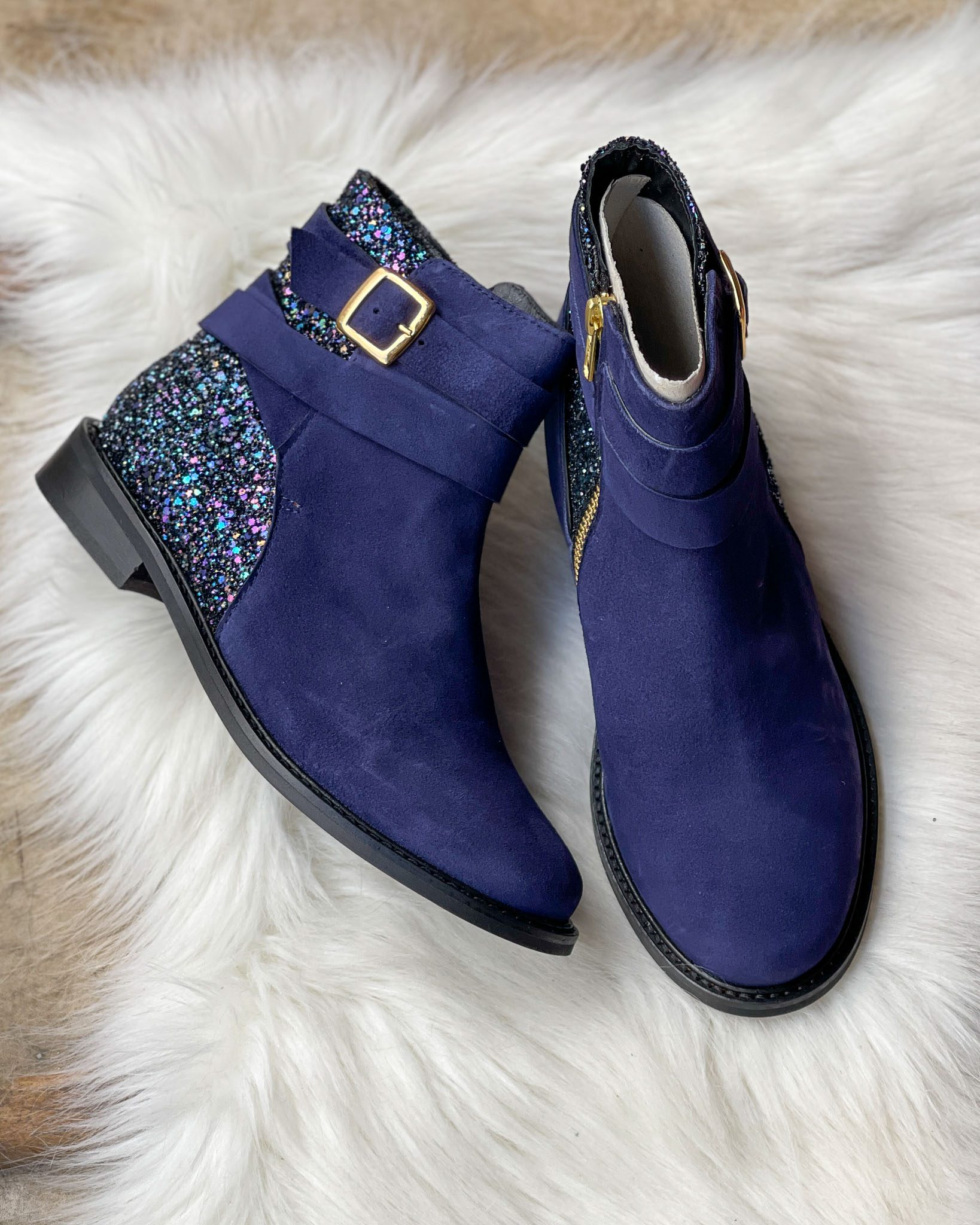 Dessine Moi Un Soulier Carla bottines plates velours marine glitter