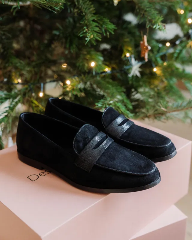 Dessine Moi Un Soulier mocassin poils irisé noir cuir plat