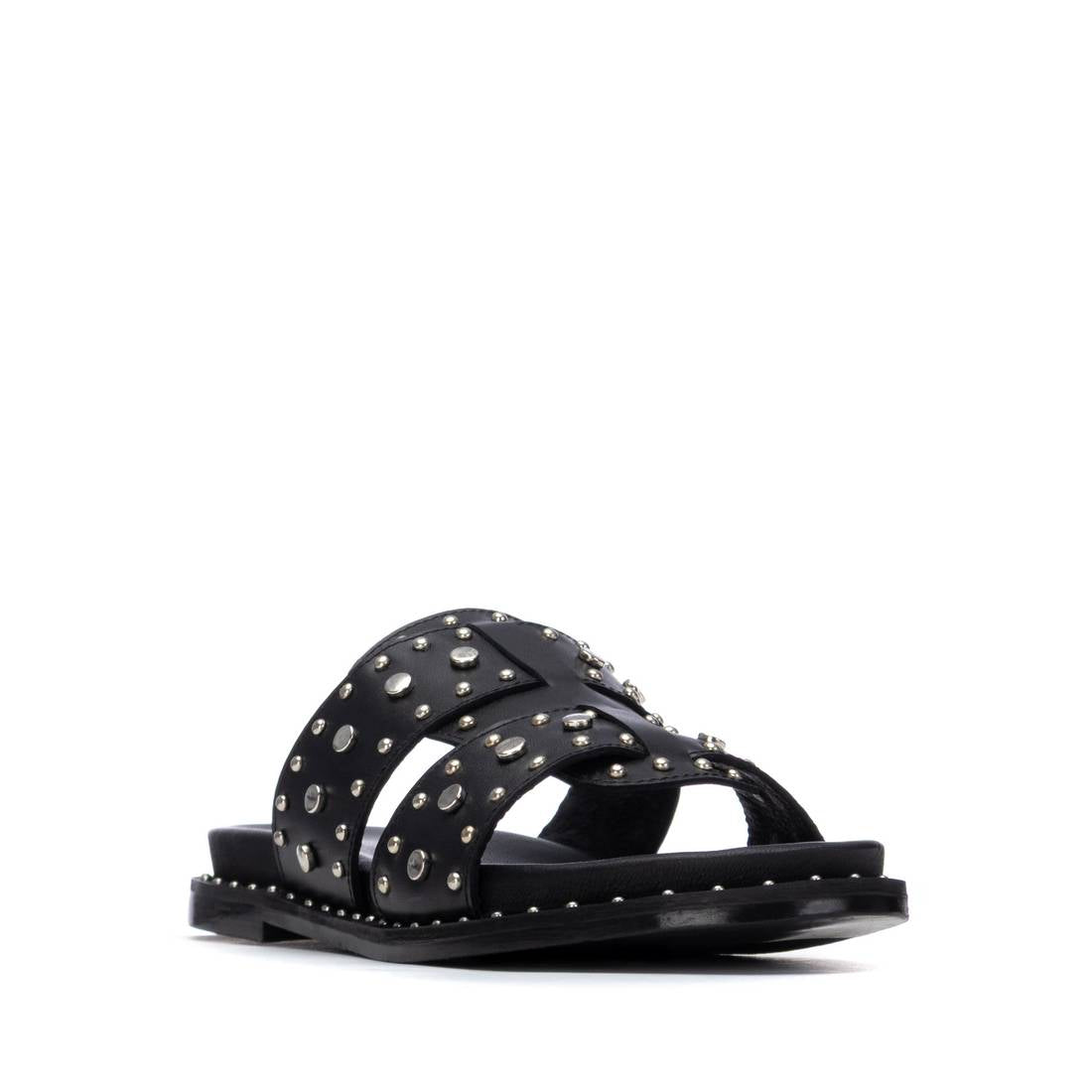 Carmela 16320201 sandale femme noir cuir cloutée plate
