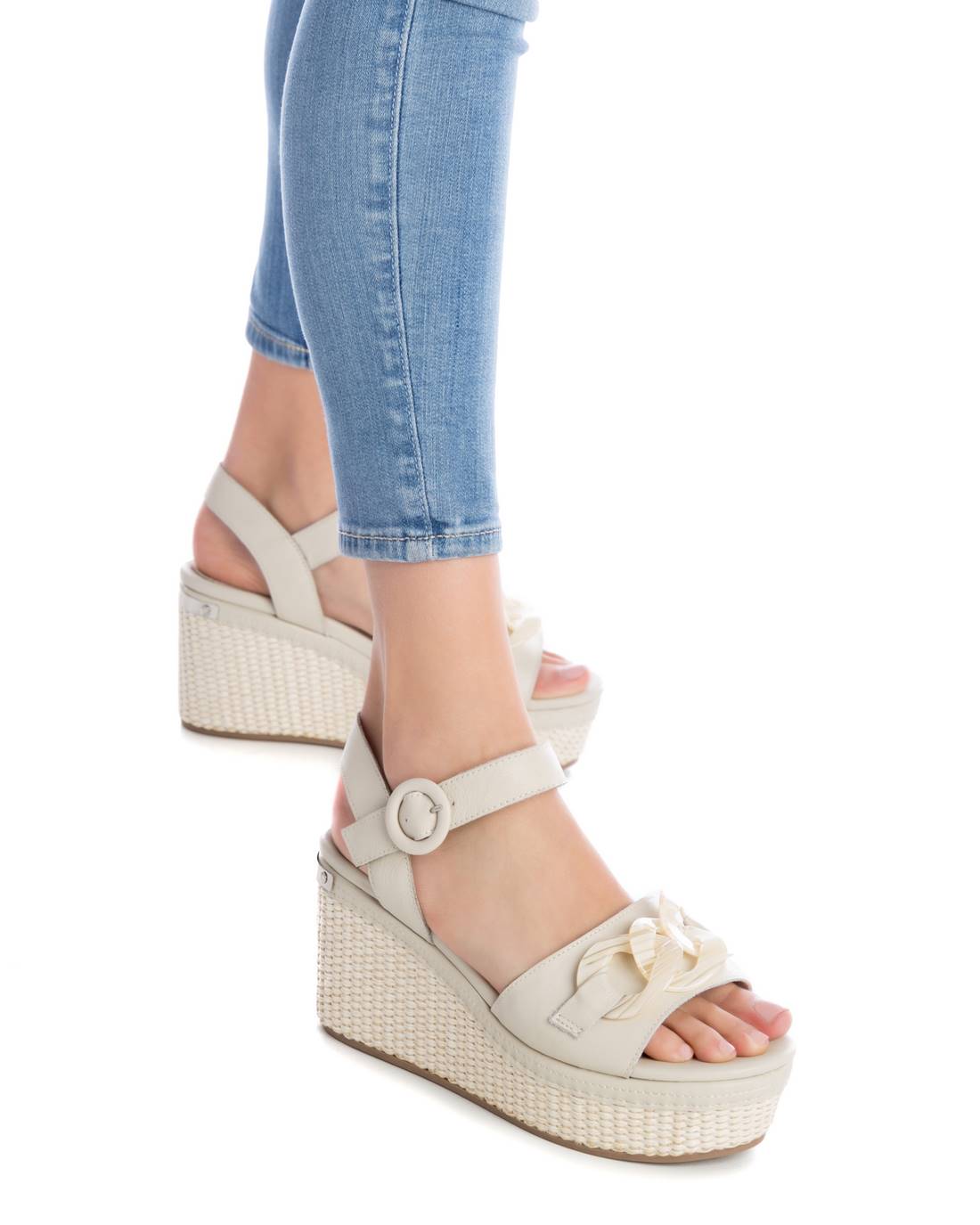 Carmela 16072402 sandale cuir blanc compensée 9 cm
