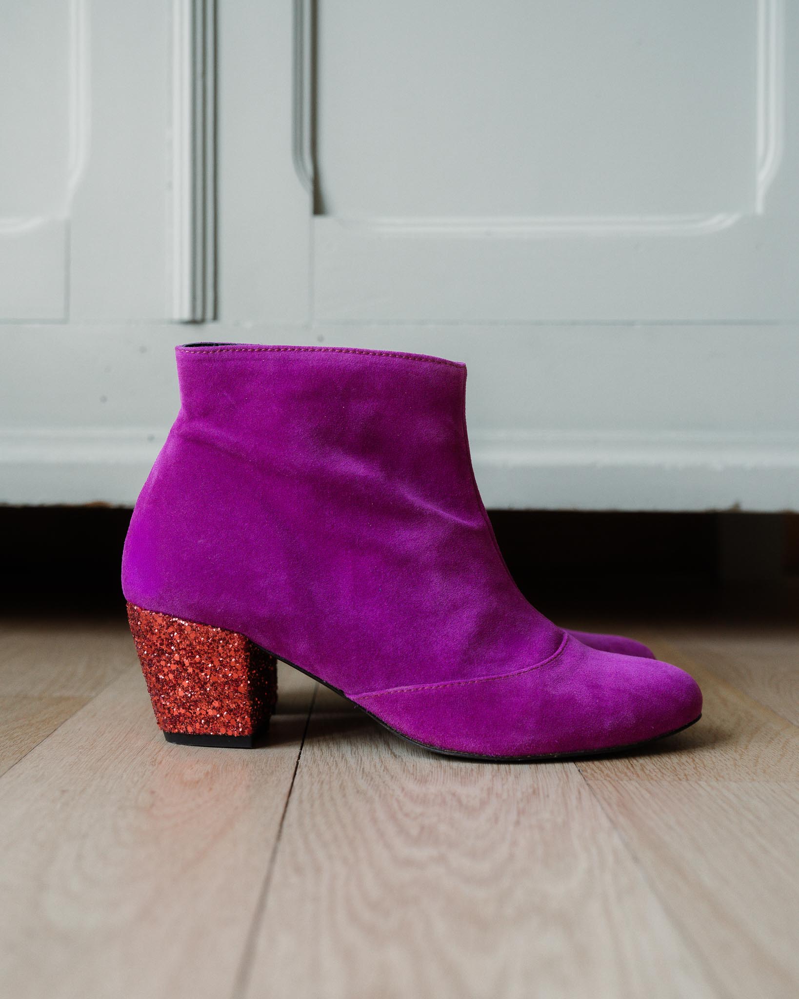 Dessine Moi Un Soulier bottine velours rose vif glitter rouge 38