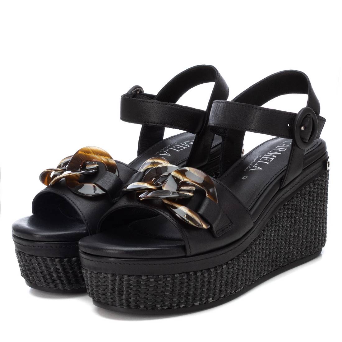 Carmela 16072403 sandales compensees noires cuir veritable