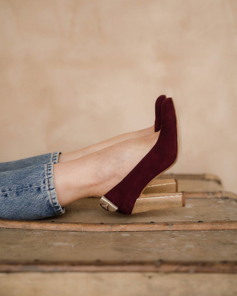 Dessine Moi Un Soulier escarpin bout rond velours grenat talon