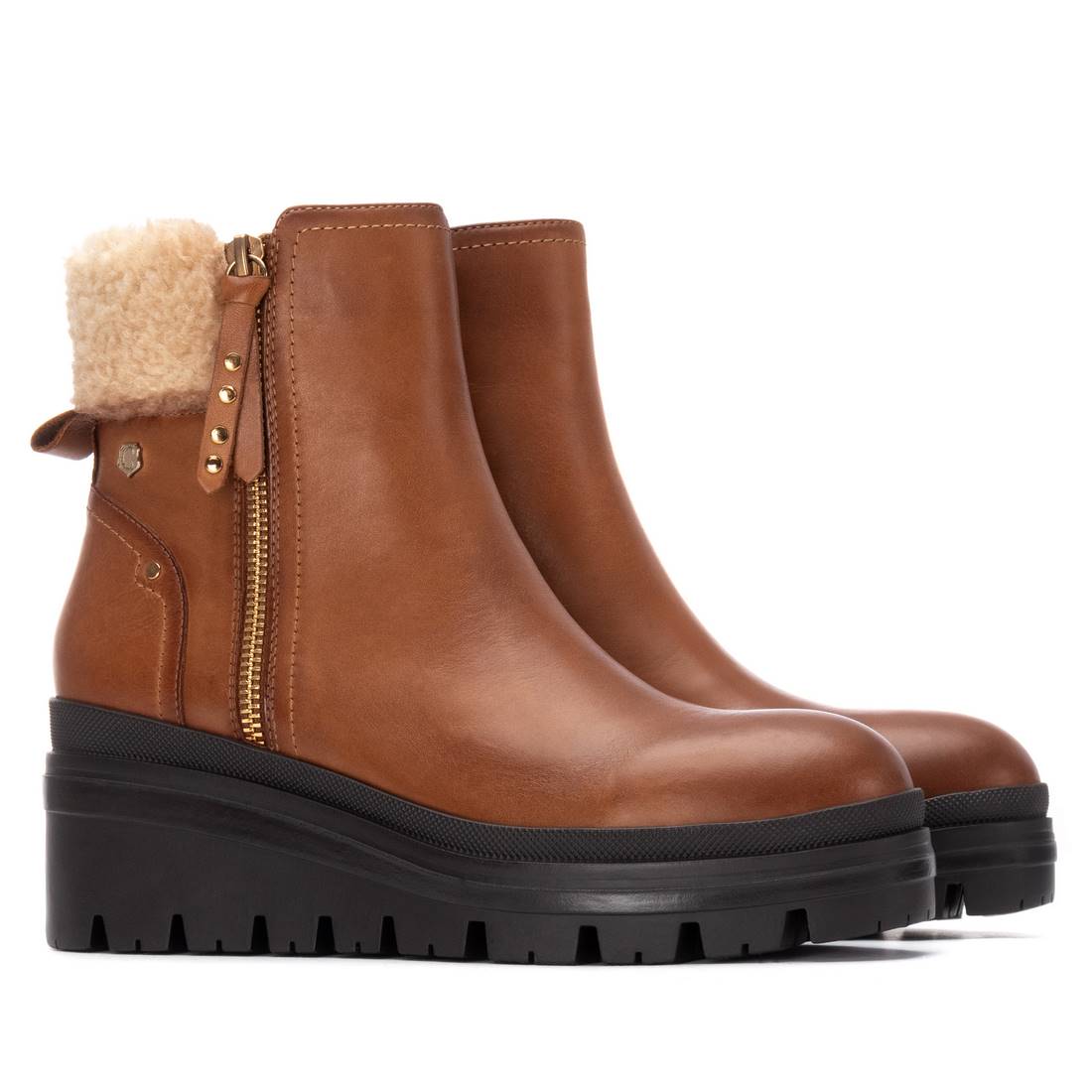 Carmela 16271202 bottine compensée camel cuir fourrée
