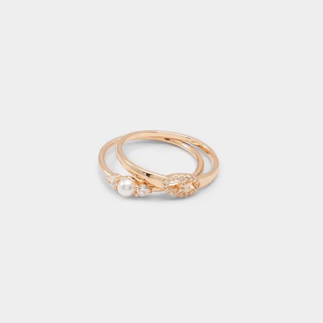Aldo Glampearlx lot bagues fantaisie doré