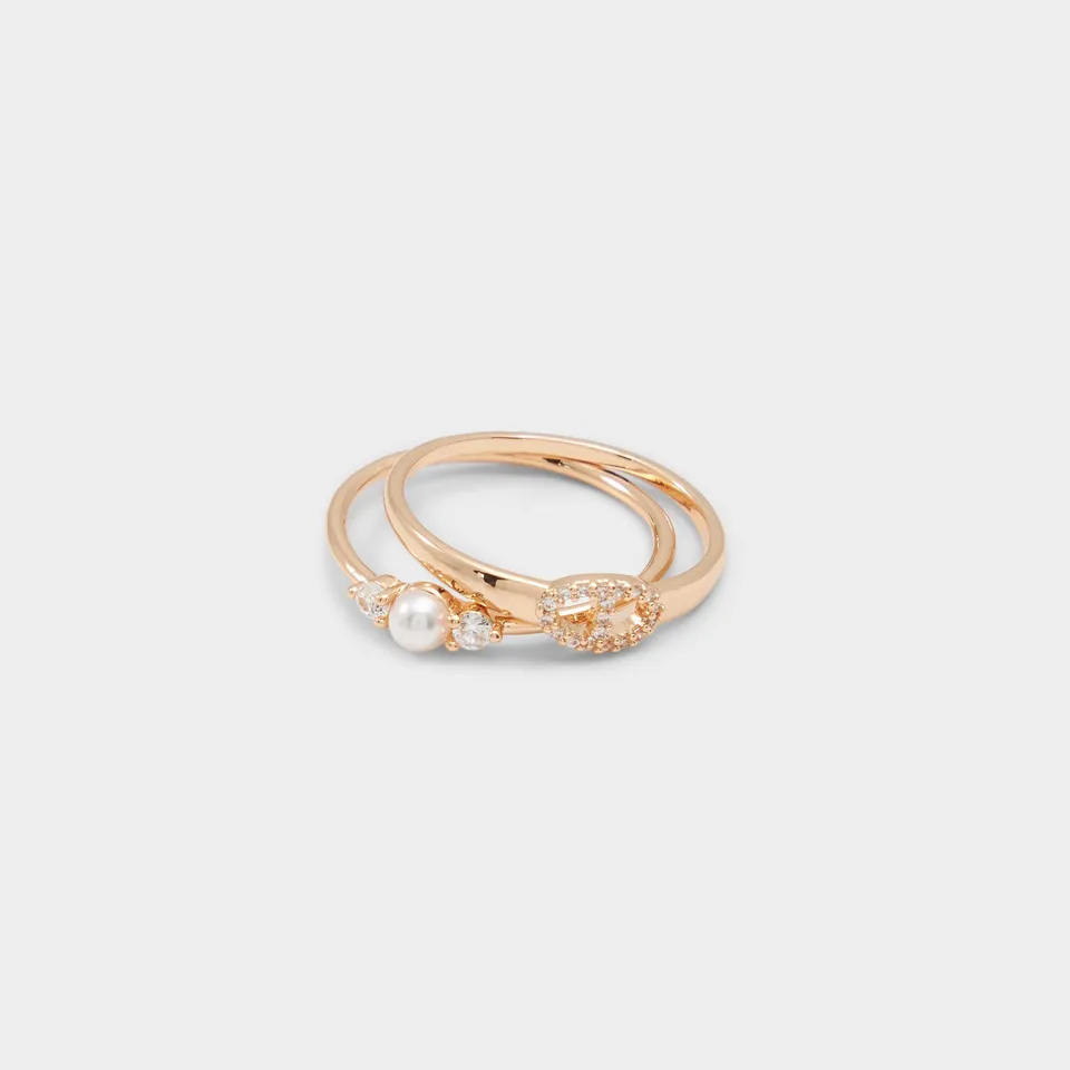 Aldo Glampearlx lot bagues fantaisie doré