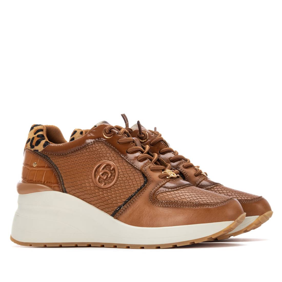 Carmela 16244403 basket femme camel cuir compensée lacets