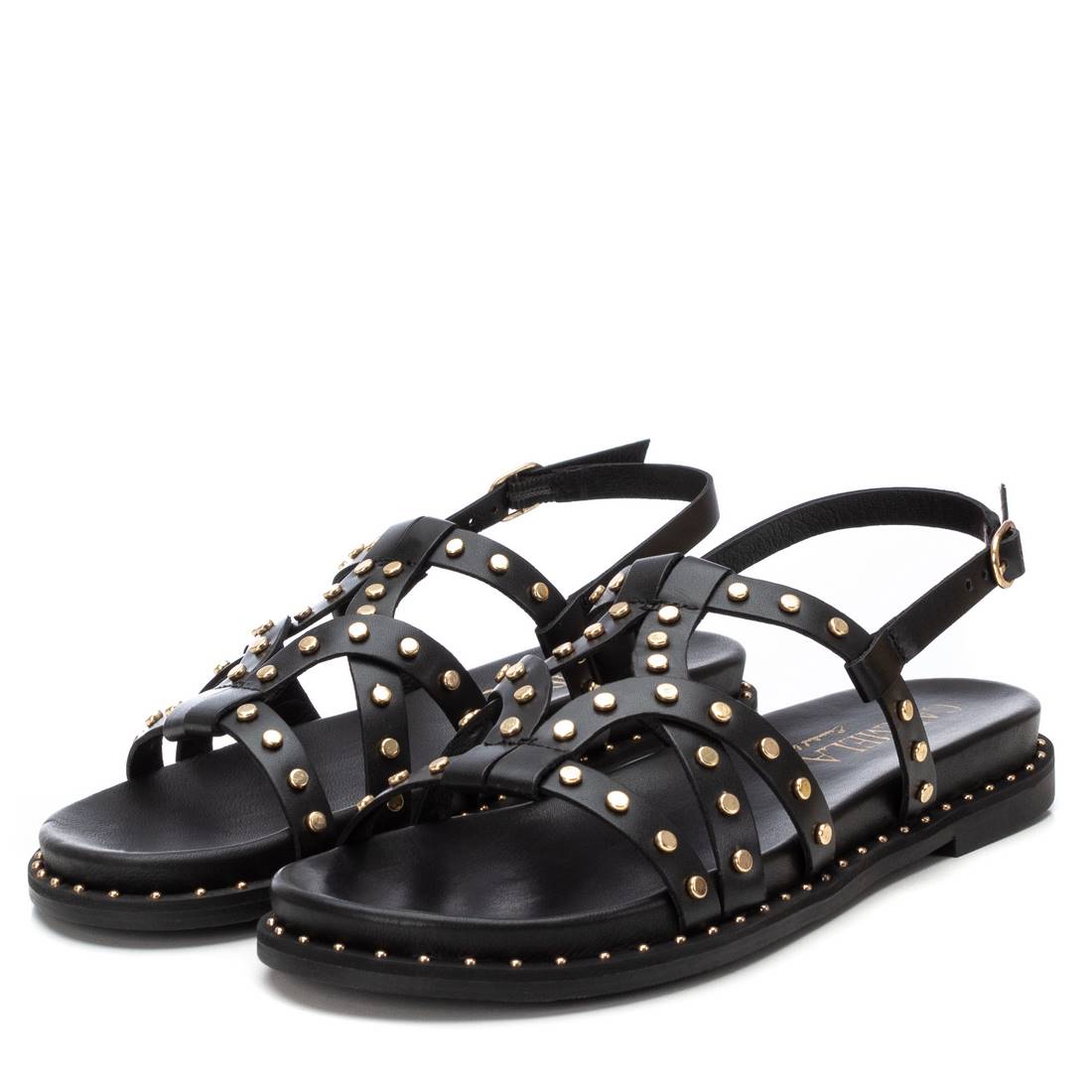Carmela 16239201 sandales femme plates noires cloutées
