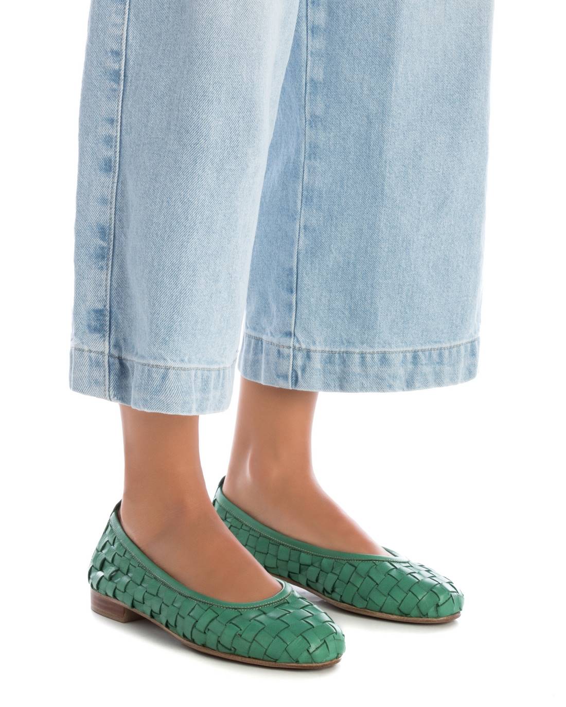 Carmela 16166207 ballerines cuir vert tressé plat