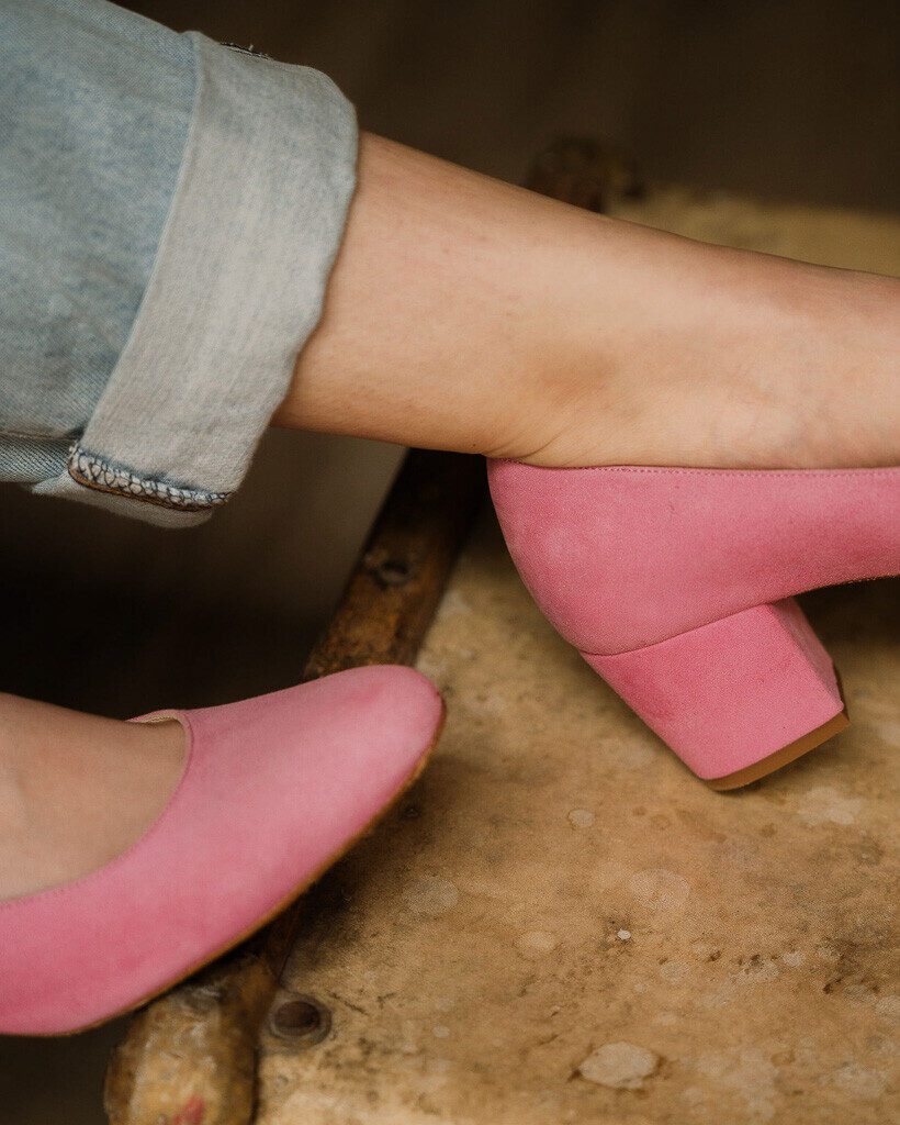 Dessine Moi Un Soulier escarpin velours rose bonbon cuir