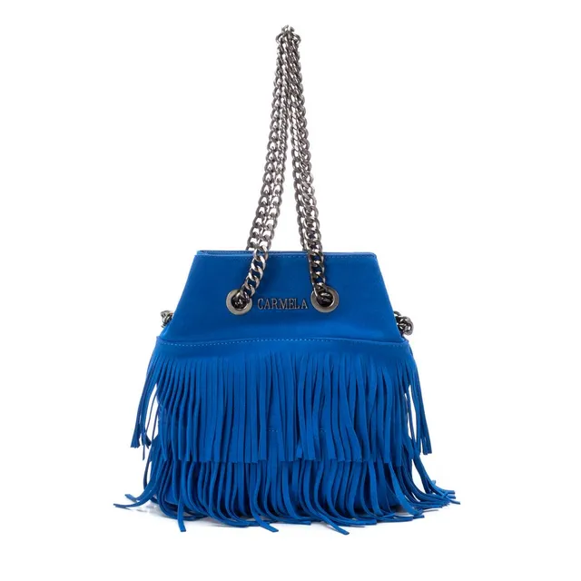 Carmela 18605204 sac femme bleu cuir franges 27 cm