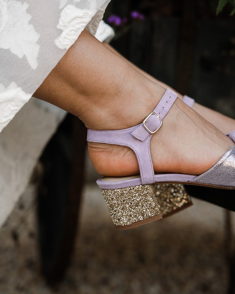 Dessine Moi Un Soulier Suzanne mule velours irisé lilas talon