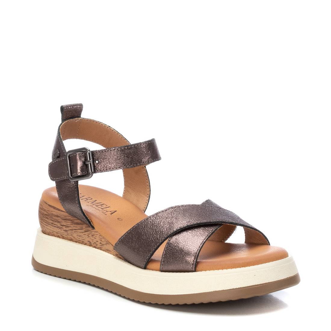 Carmela 16161101 sandale gris cuir métallisé 6 cm