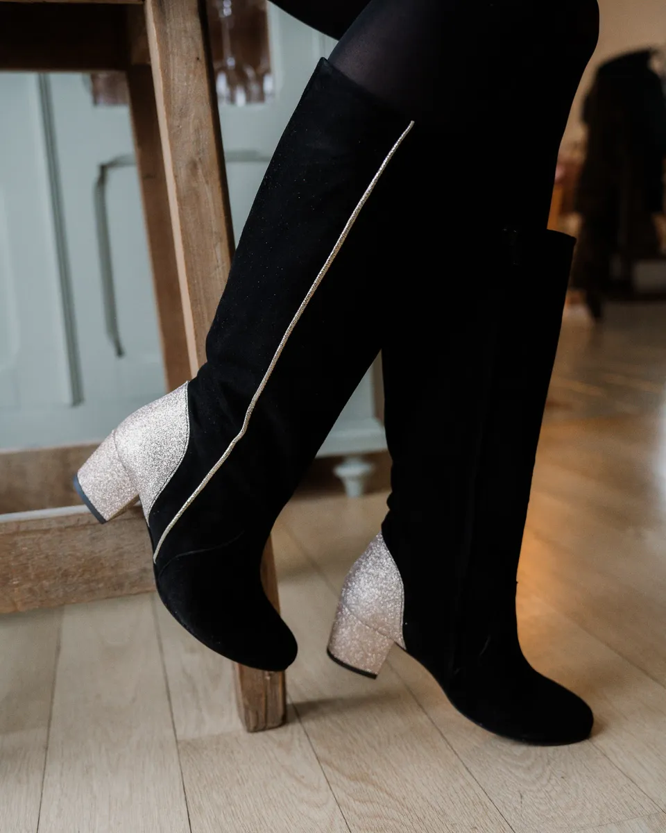 Dessine Moi Un Soulier botte velours noir paillettes or