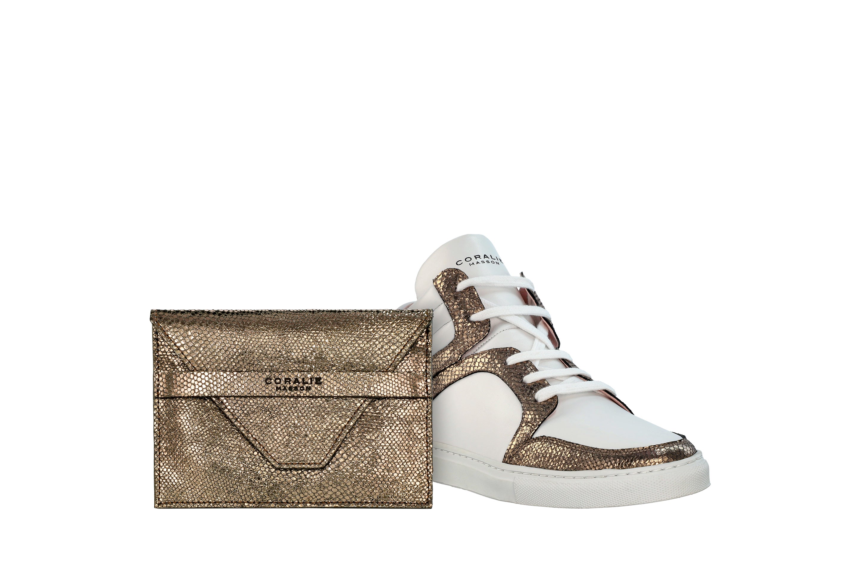 Coralie Masson Maria baskets montantes cuir blanc doré
